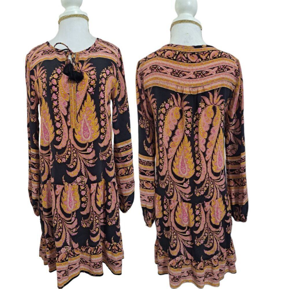 Calypso St. Barth Paisley Pink Long Sleeve Tunic Mini Resort Travel Dress Sz XS